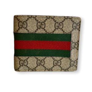 Gucci - GG Supreme Web Brown Bifold Wallet | Men’s - Coated Canvas